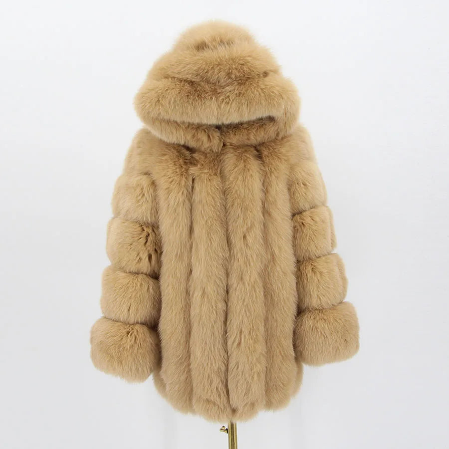 Pink Java QC8149 2018 New Model Women Real Fox Fur Coat Long Sleeves Hood Coat Genuine Fox Outfit High Quality