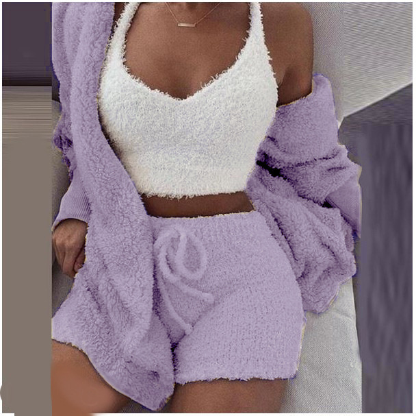 Knit Sleepwear Pajamas for Women's Lingerie 3 Piece Set