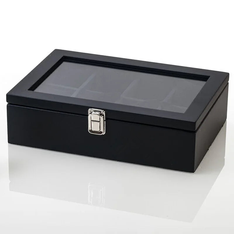 Drewniane pudełko na zegarki na 5/8/10/12 sztuk, czarny organizer z ekspozytorem, eleganckie etui na prezent dla mężczyzn