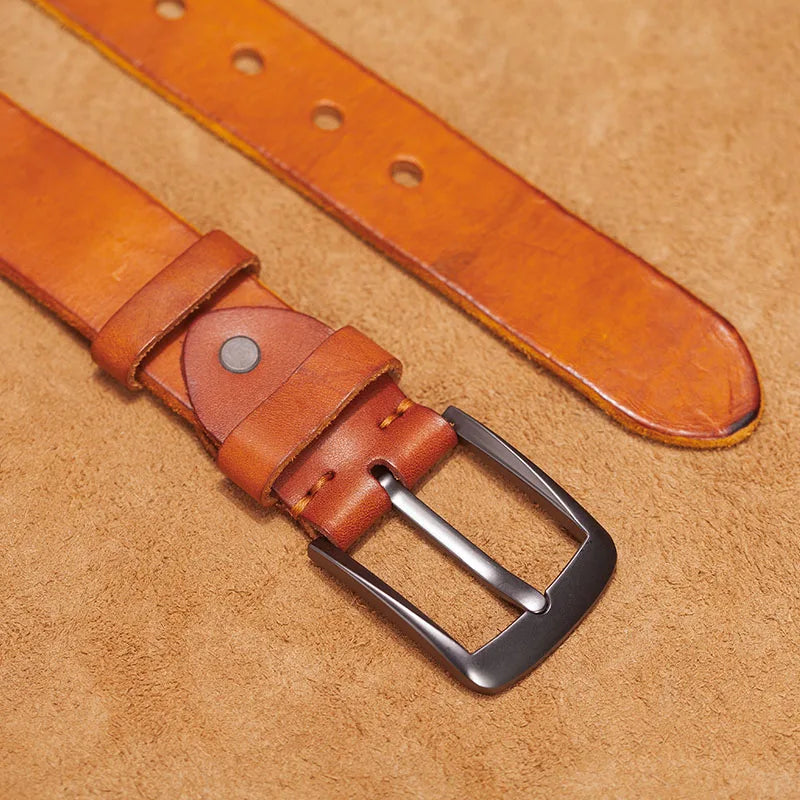 Cinturón de cuero para hombre VAMOS KATOAL, cinturones de cuero genuino de alta calidad estilo retro para hombre, cinturón masculino con hebilla de metal