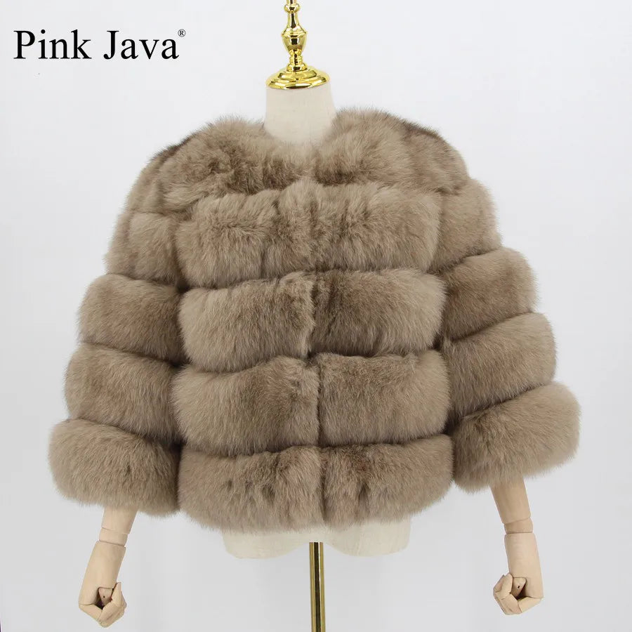 Pink Java QC1801 FREE SHIPPING Real Fox Fur Coat Women Winter Thick Fur Jacket Short Fur Coat Wholesale Genuine Fox Short Sleeve