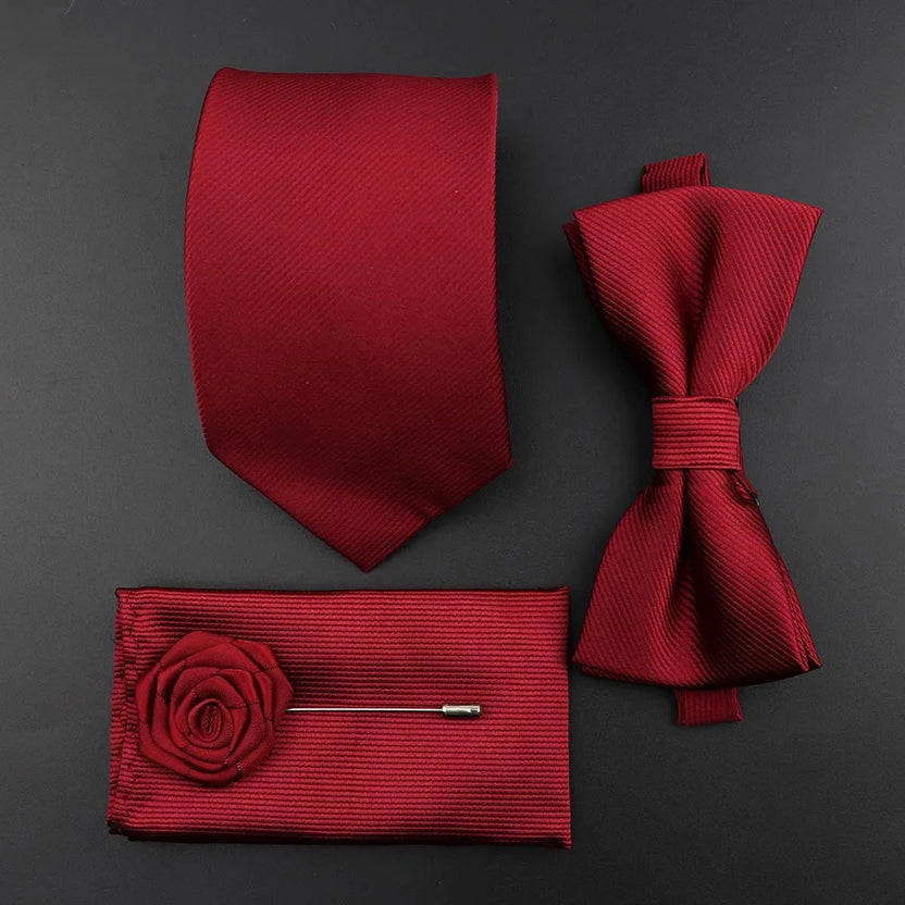 Juego de corbata y pajarita de seda de color sólido para hombre, tejido jacquard de poliéster, estilo vintage rojo azul para novio, negocios, bodas y fiestas