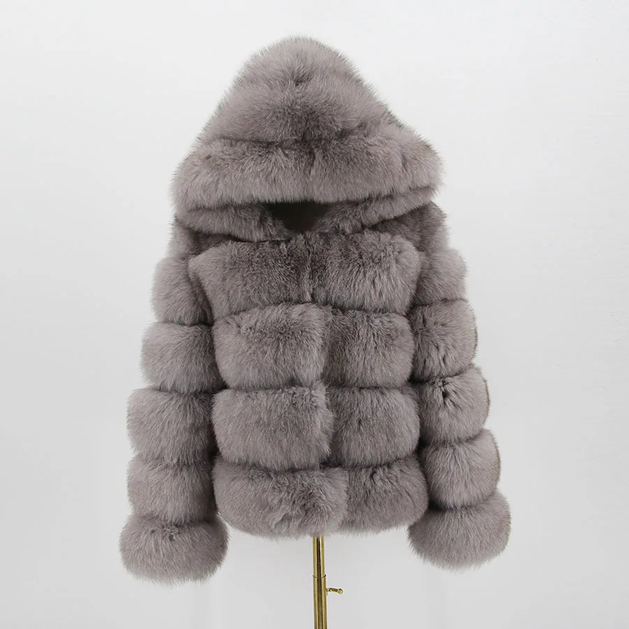 Pink Java QC8143 New Arrival Women Coat Winter Real Fox Fur Coats Hood Jacket Natural Fur Clothes Hot Sale High Quality