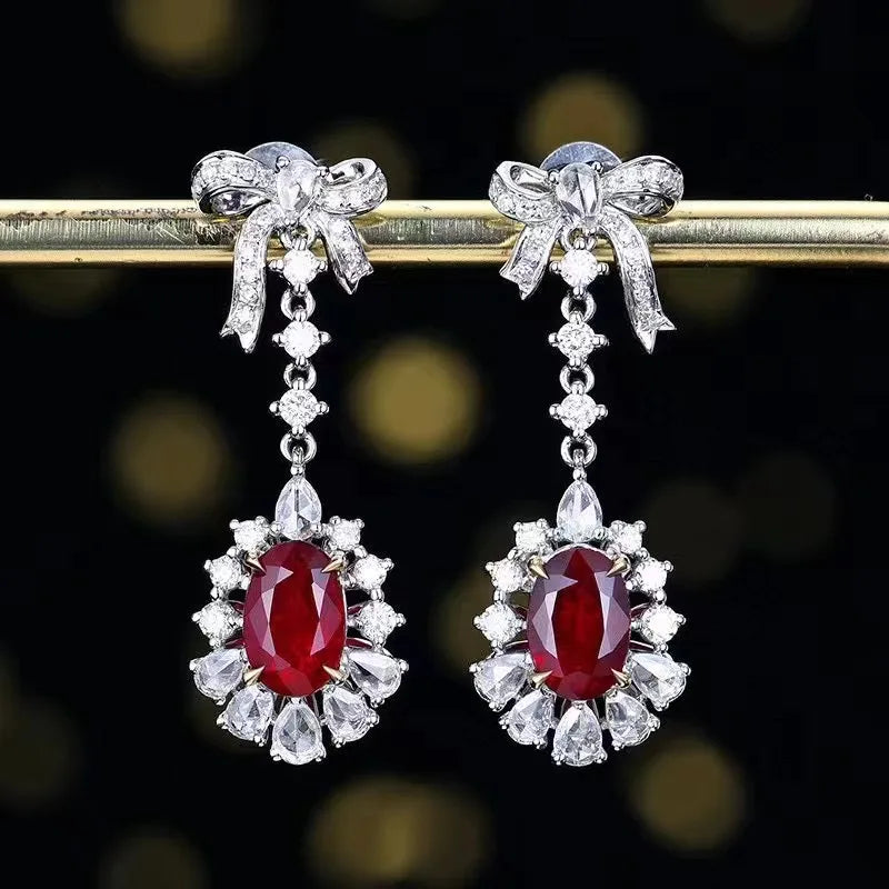 Pendientes SGARIT de joyería fina personalizada, oro de 18k, rubí rojo sangre de pichón natural de 1.63ct para mujer, piedra preciosa natural