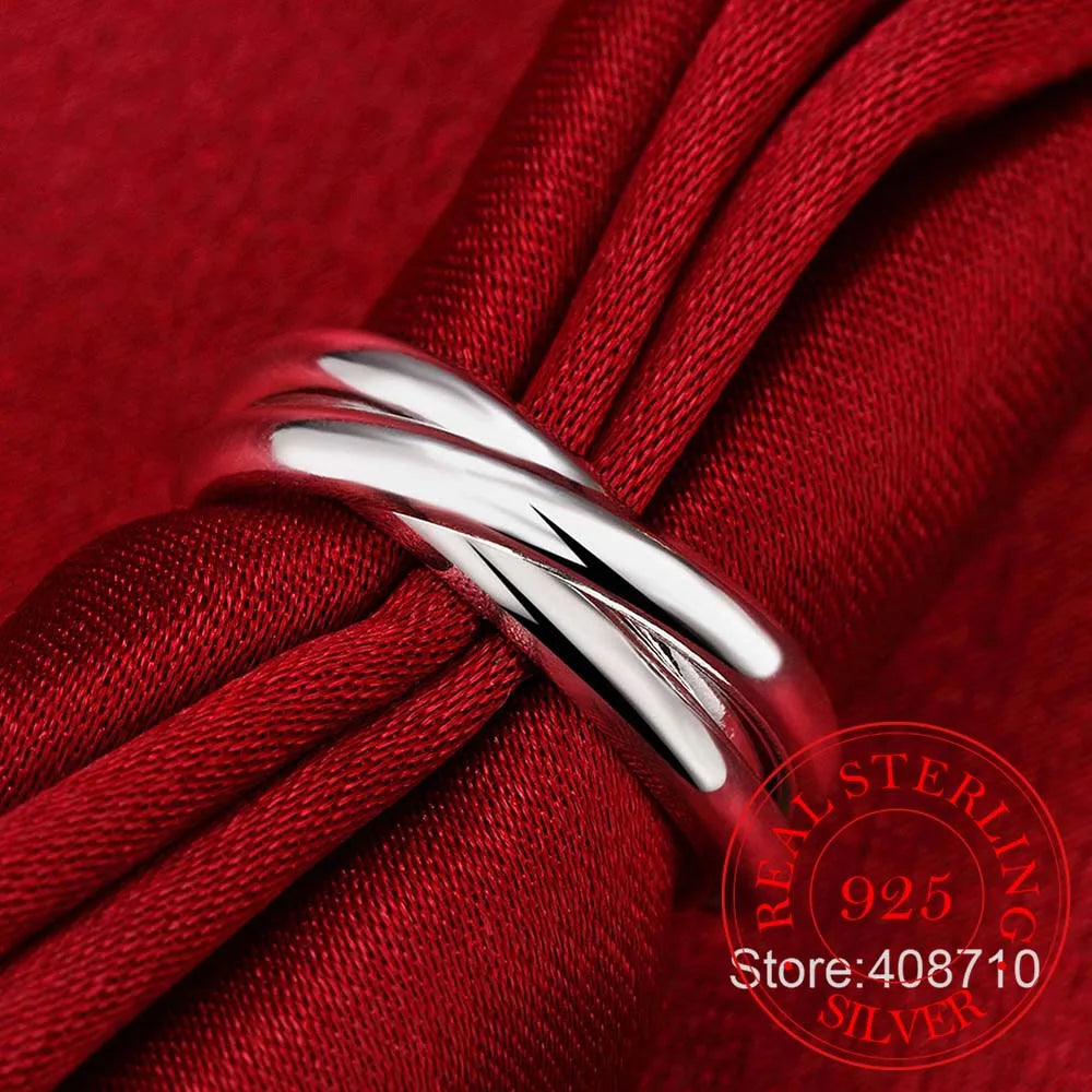 Nuevos y hermosos anillos de moda de plata de ley 925, tres círculos, joyería de plata.