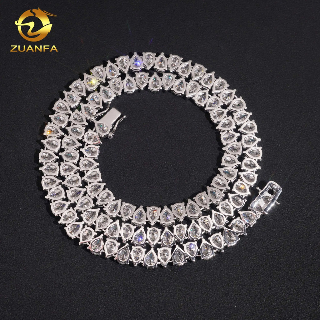 925 Sterling Silver Pear Cut Moissanite Tennis Chain Necklace 5x7mm