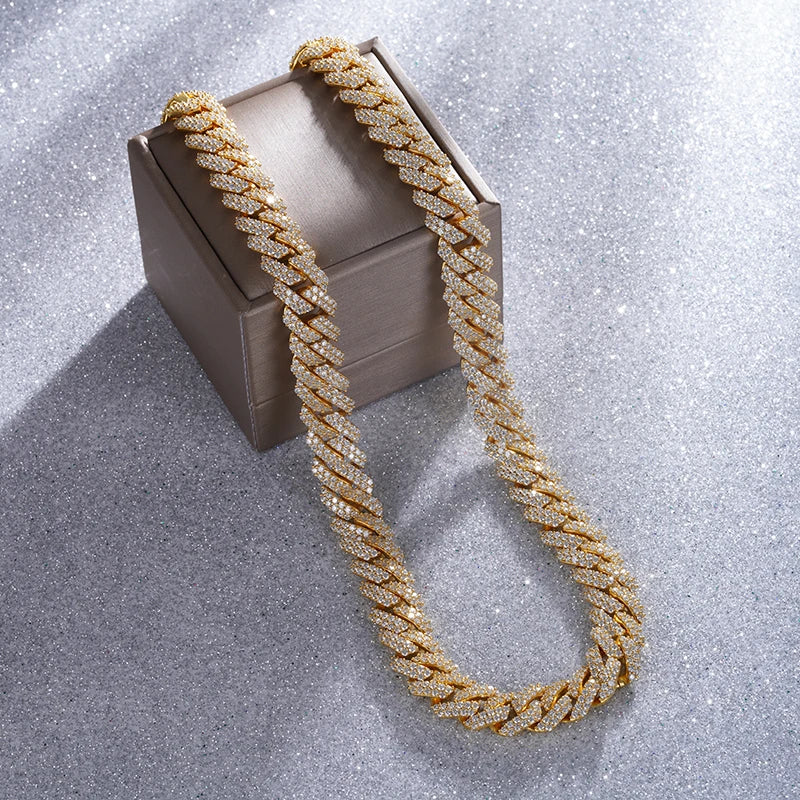 Collar de oro de 14k Starsgem, joyería personalizada, cadena de eslabones cubanos con moissanita redonda, collar de oro macizo de 14k