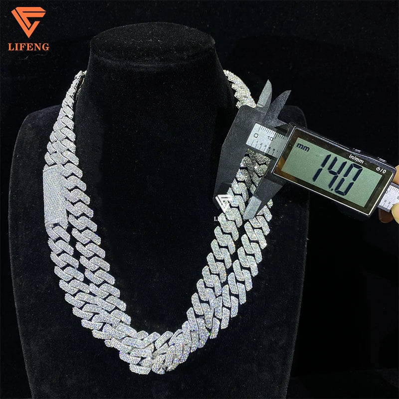 Precio económico, cadena de eslabones cubanos de moissanita de 10 mm, 12 mm, 14 mm, 15 mm, 18 mm, 20 mm, collar de cadena de eslabones cubanos "iced out" de plata de ley 925
