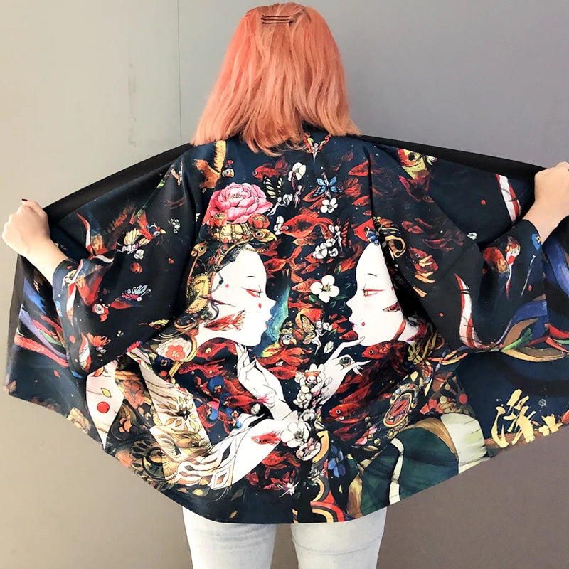 Damskie topy i bluzki 2020 Harajuku Kawaii koszula japoński streetwear strój kimono kardigan damska bluzka yukata AA001