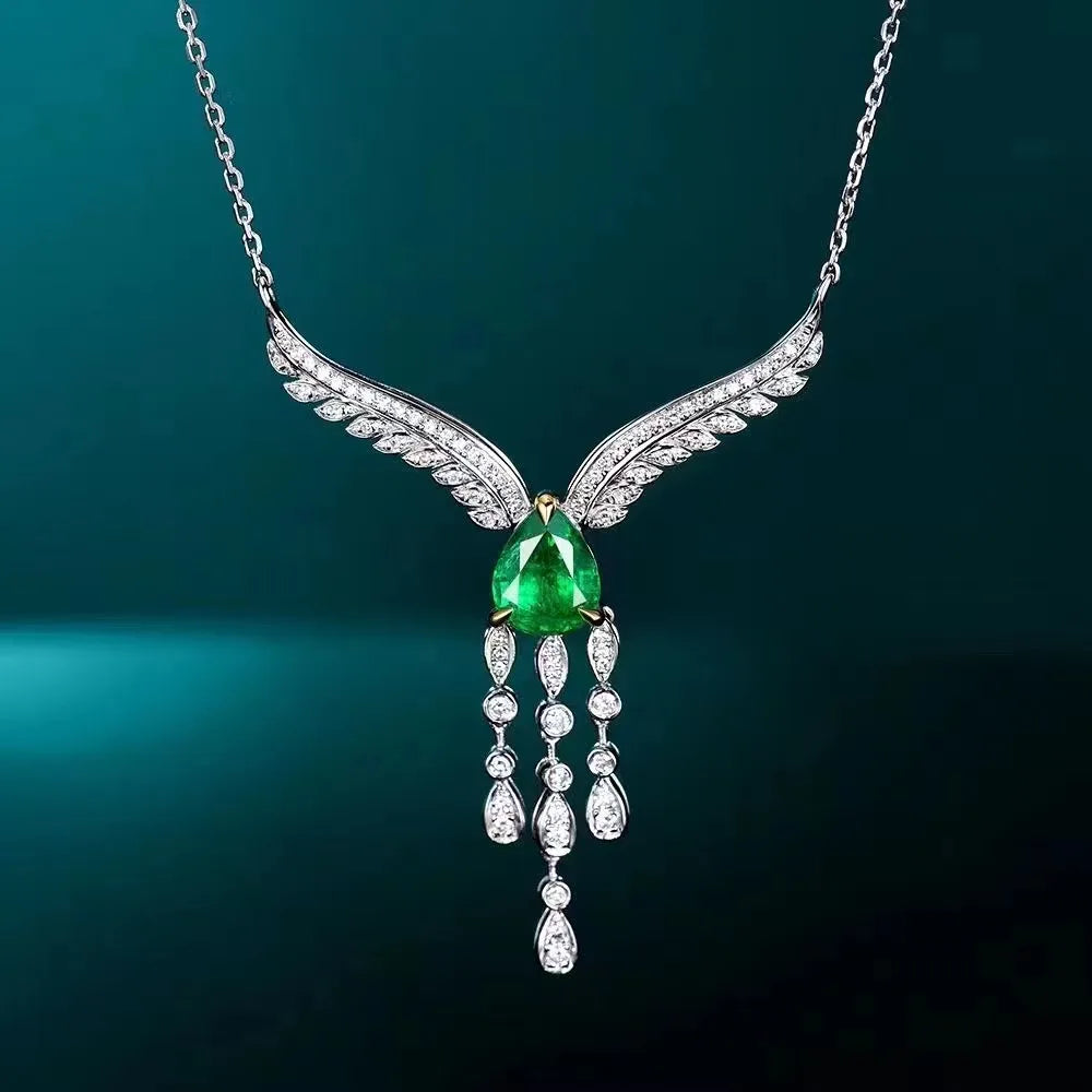 Collar con colgante de esmeralda SGARIT de 0.77 CT, oro blanco de 18 quilates, certificado GRC, collar de esmeralda verde natural para mujer
