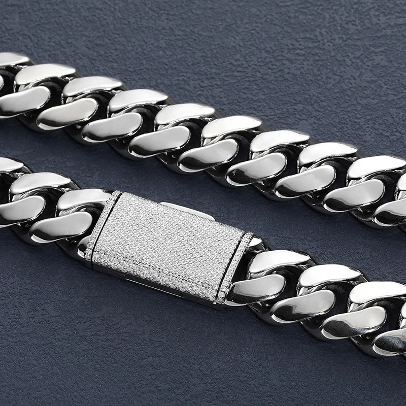 Collar de cadena cubana pesada para hombre, estilo hip hop, chapado en oro de 18K sobre plata de ley 925, con diamantes de moissanita VVS, estilo "iced out" con broche liso