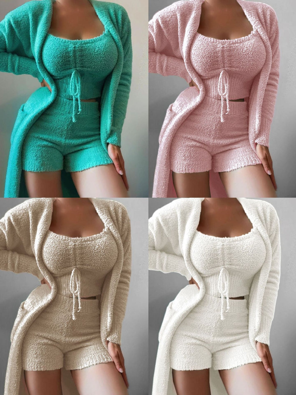 Wholesale Custom Logo Sleepwear Shorts Sleeping Wears Ladies Plush Nightwear Luxury Designer 3 Pieces Sexy Women Sets Pajama