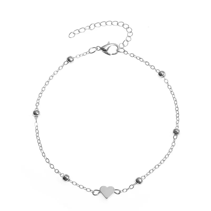 Tobillera de cuentas multicapa con corazón para mujer, estilo bohemio vintage, pulseras de pie, joyería de playa 2021 G