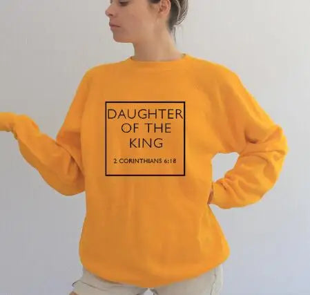 Daughter of the King Christian Sweatshirt Casual Lover Bible Verse Slogan Hoodies Hope Love Religious Clothing Crewneck Outfits