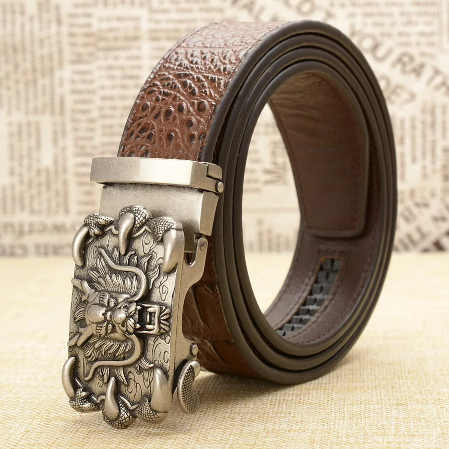 Fashion Brand Genuine Leather Belt Business Trouser Strap Pant Ceinture Homme Cowskin Dragon Automatic Buckle Cowhide Men Belts