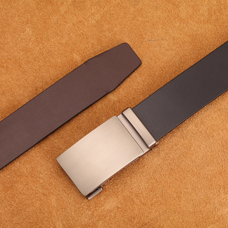 Cinturón automático de piel de vaca auténtica para hombre, cinturón formal con hebilla automática, correa de piel auténtica para negocios