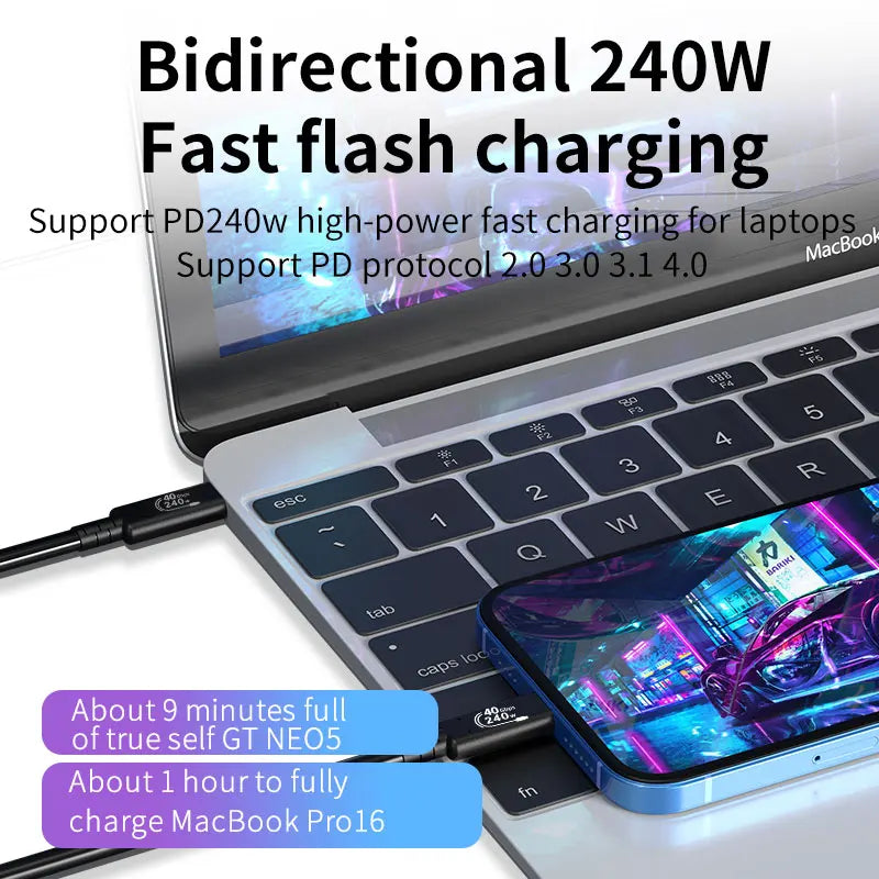 1M USB 4.0 Type-C Cable PD 240W Thunderbolt 5 for Fast Charging
