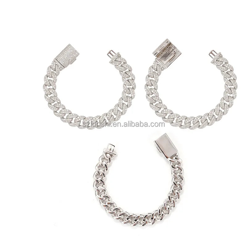 Collar de diamante de moissanita más vendido, joyería hip hop de 12 mm, pulsera de plata esterlina 925, cadena de eslabones cubanos "iced out" para hombres y mujeres
