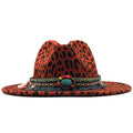 Trend Unisex Flat Brim Wool Felt Jazz Fedora Hats Men Women Leopard Grain Tassel Band Decor Trilby Panama Formal Hats 58-60cm