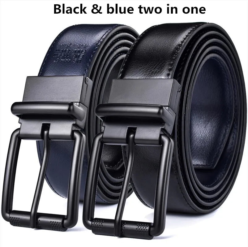 1Pcs Men's Leather Reversible Belt Roller Buckle 34mm Wide 1 Reverse for 2 Colors Suitable for Pairing Casual Jean