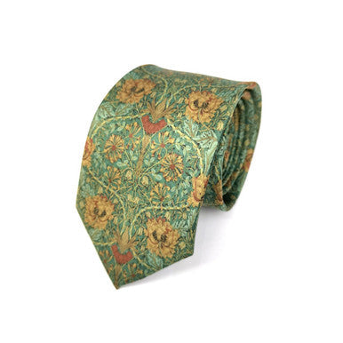 Green Gold Floral Tie