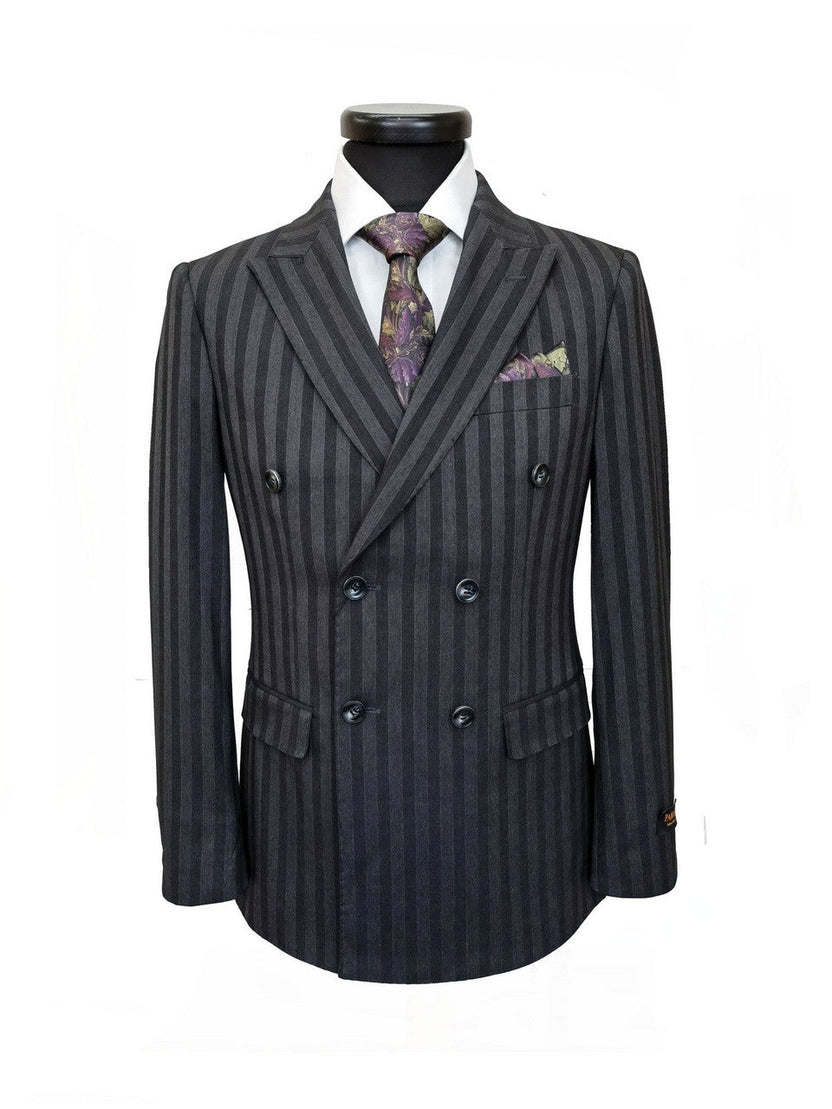 Charcoal Bold Stripe Double Breasted Suit