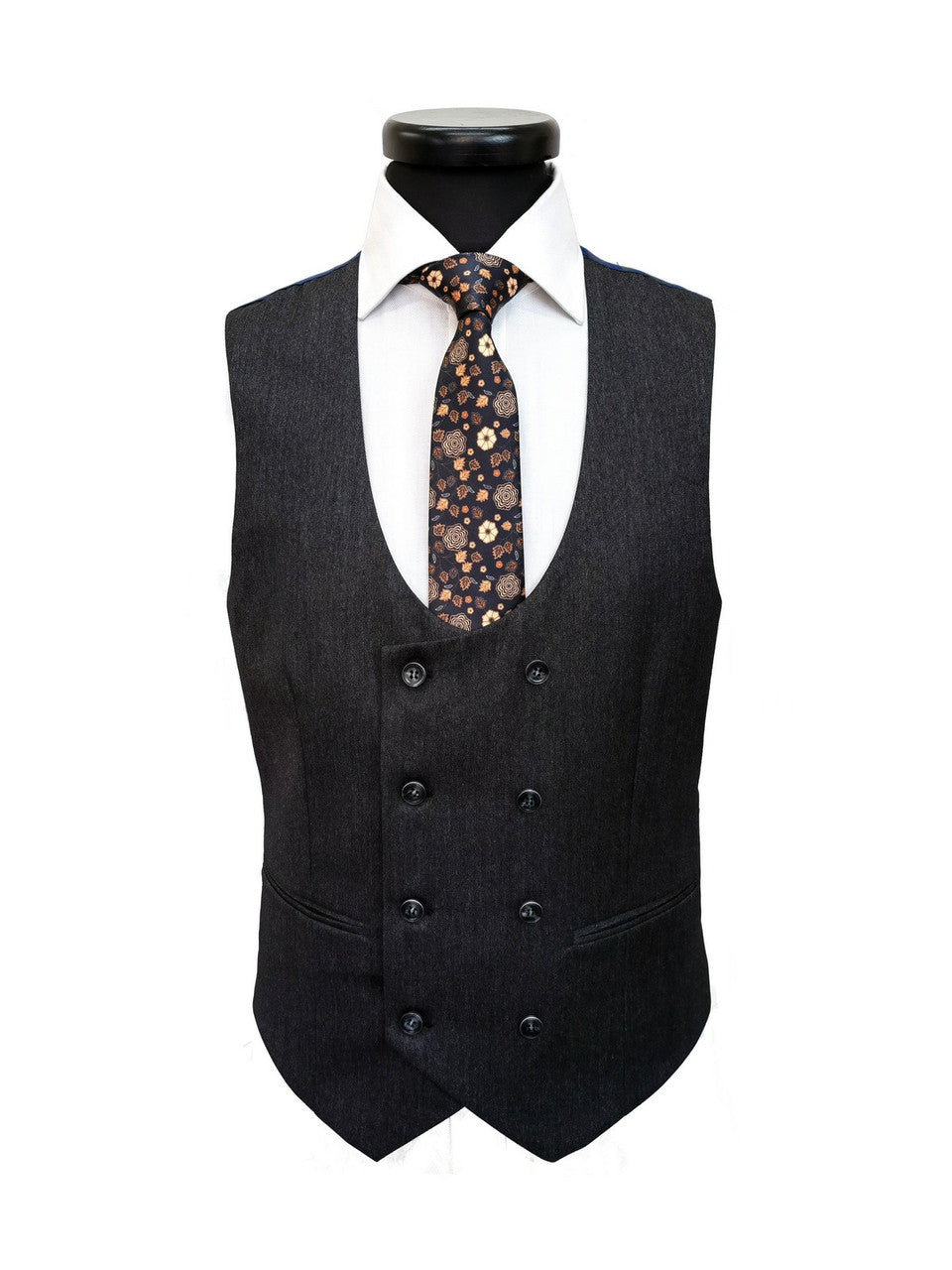 Węglowy trzyczęściowy garnitur slim fit