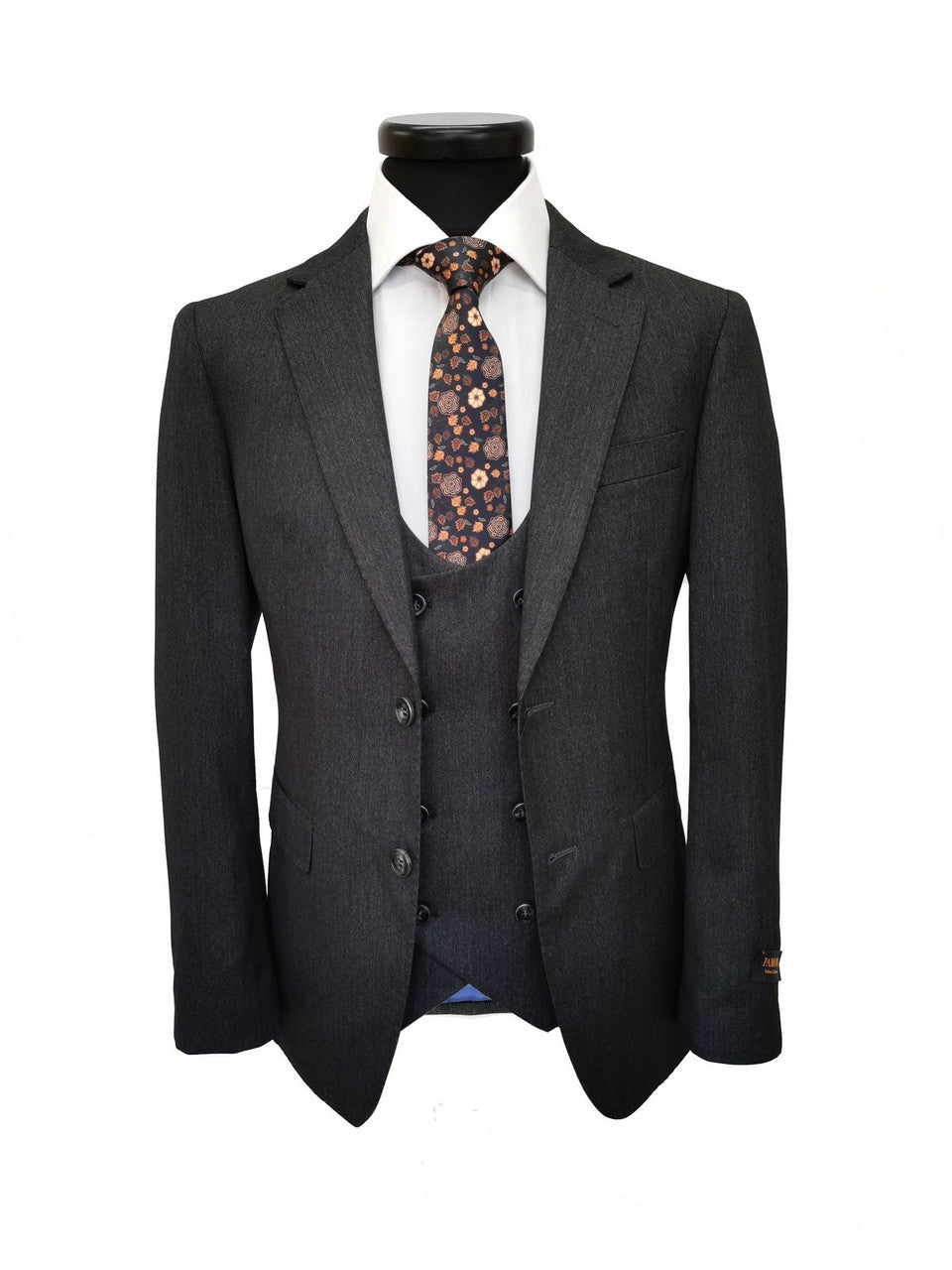 Węglowy trzyczęściowy garnitur slim fit