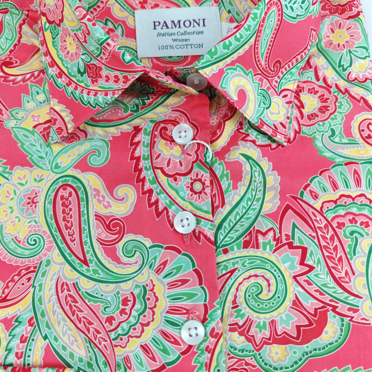 Camisa estampada de cachemir en rosa y verde