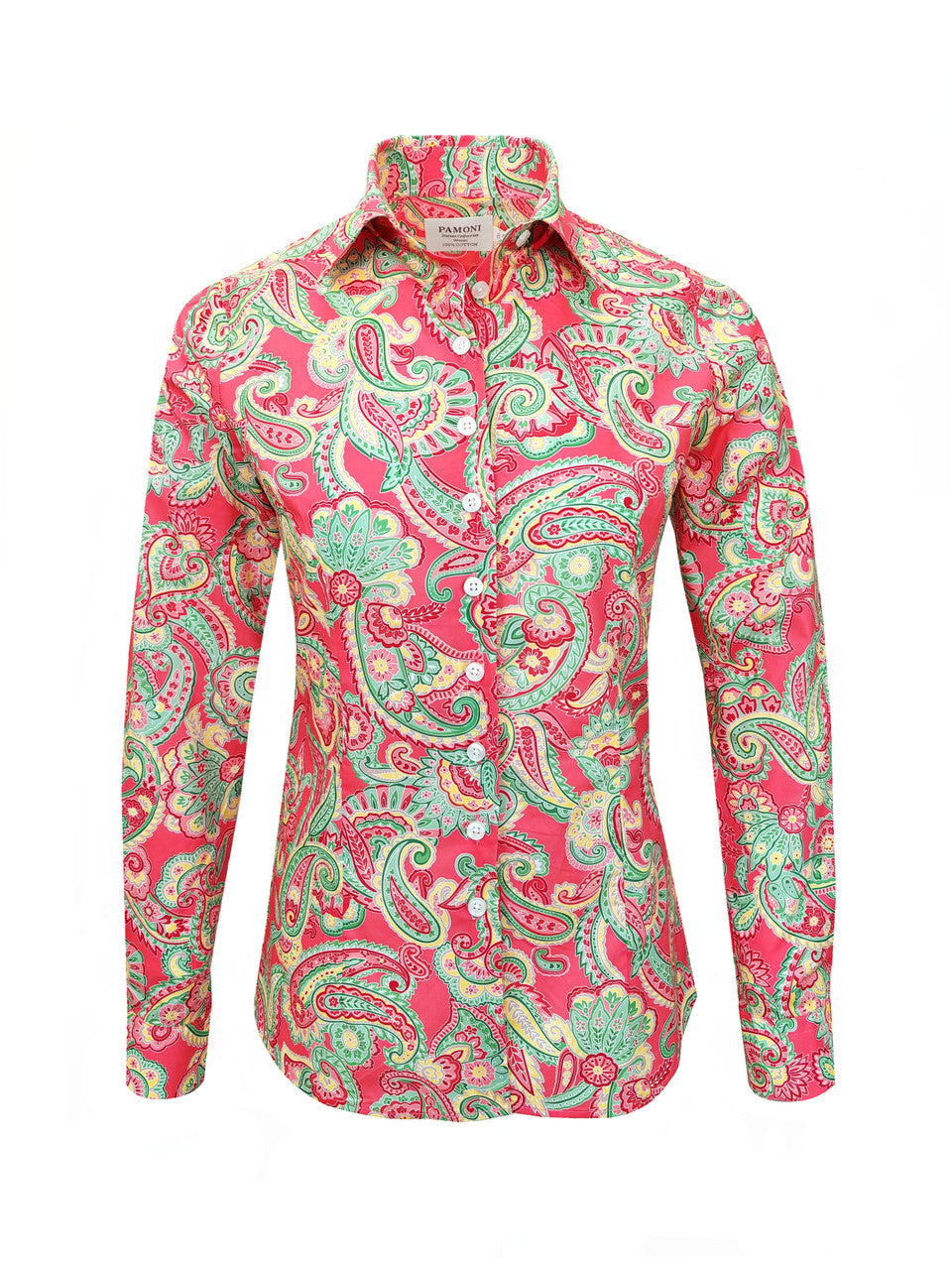 Camisa estampada de cachemir en rosa y verde