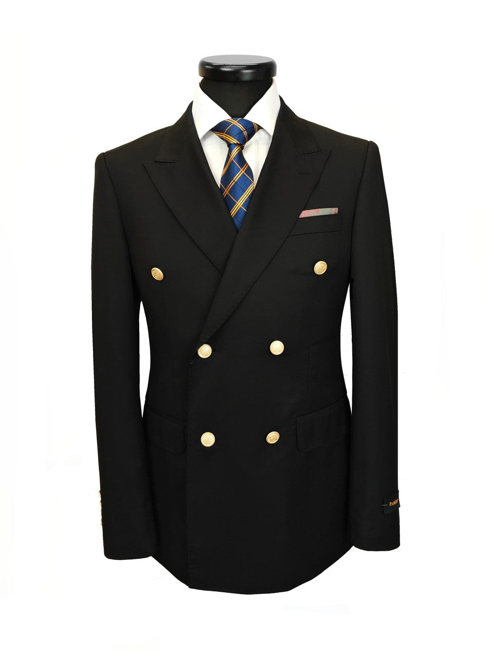 Black Double Breasted Suit With Gold Button