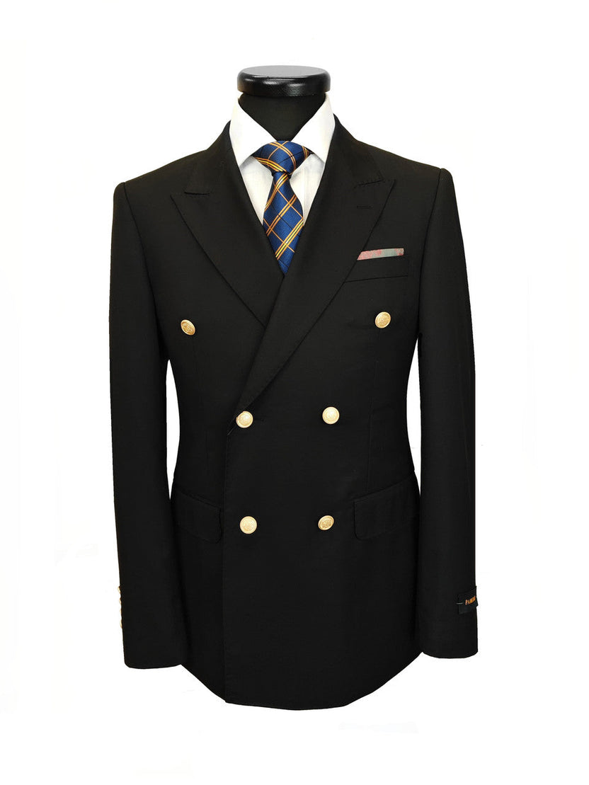Black Double Breasted Suit With Gold Button