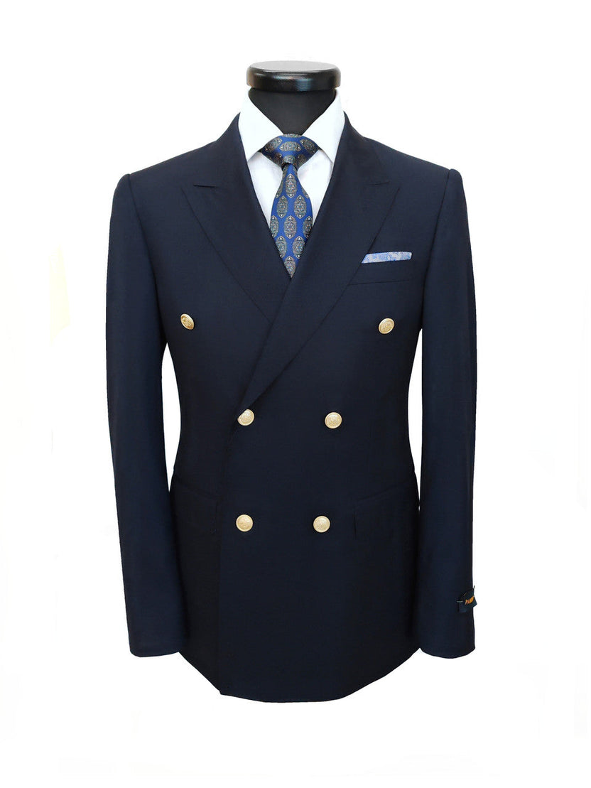 Dark Navy Double Breasted Suit With Gold Button