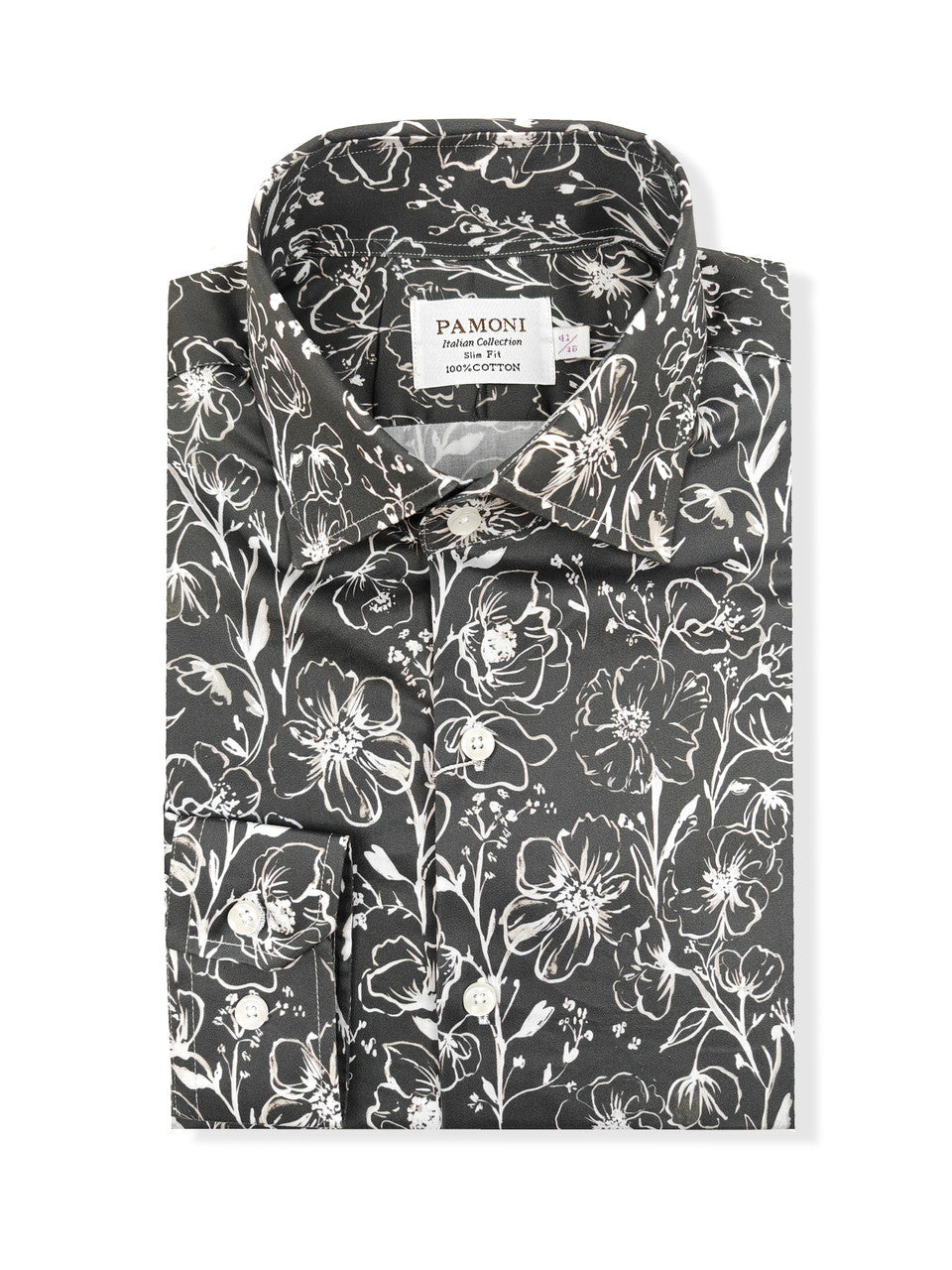 Męska koszula typu slim fit w szary kwiatowy wzór monochromatyczny