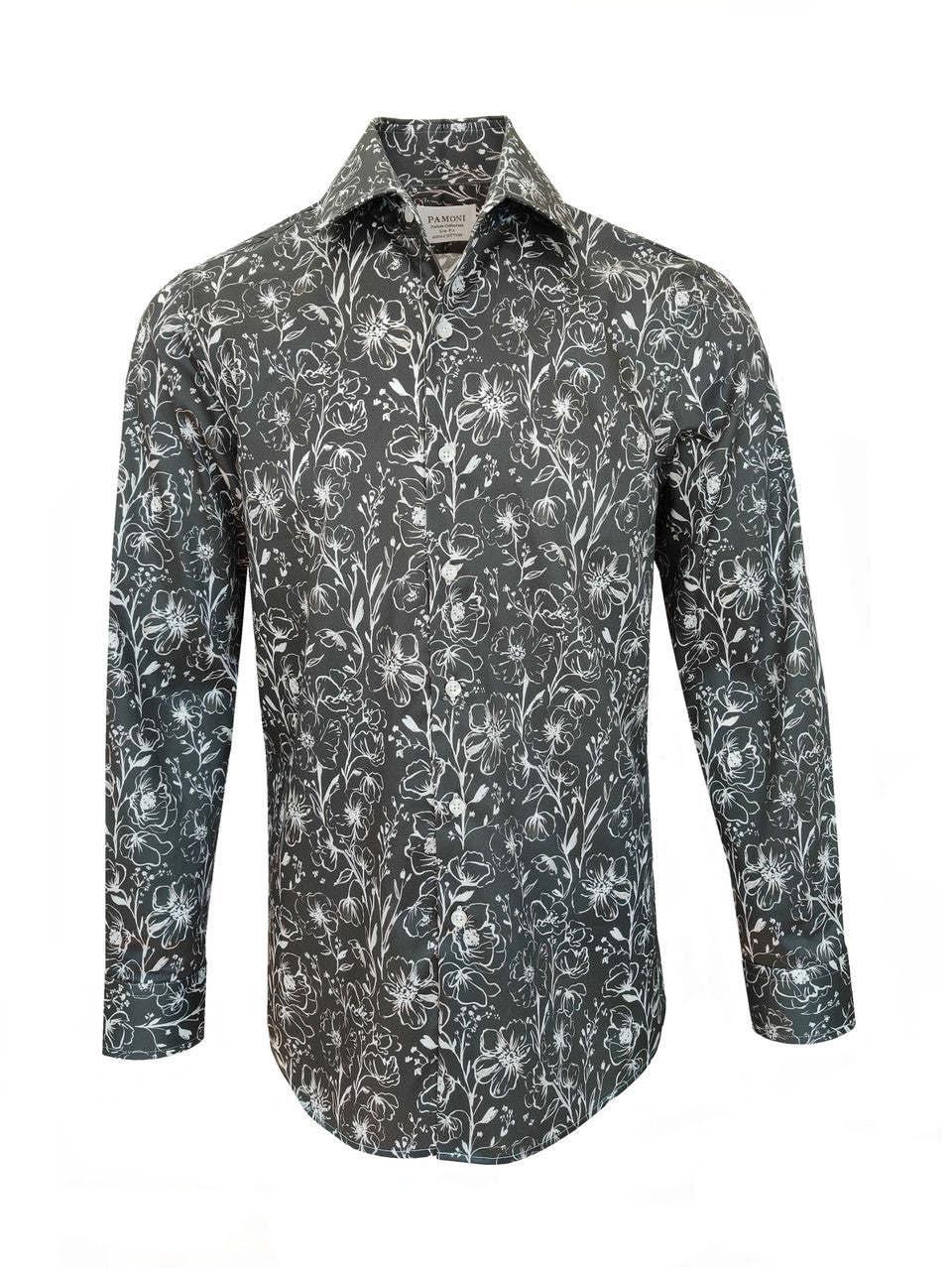 Męska koszula typu slim fit w szary kwiatowy wzór monochromatyczny
