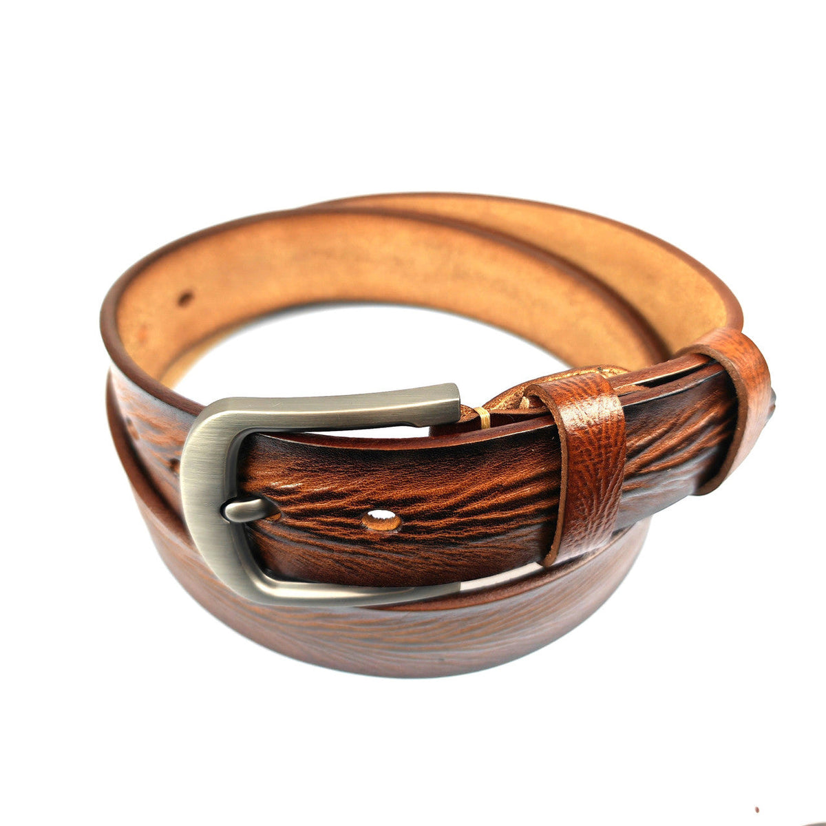 Classic Brown Genuine Leather Belt With Antique Buckle