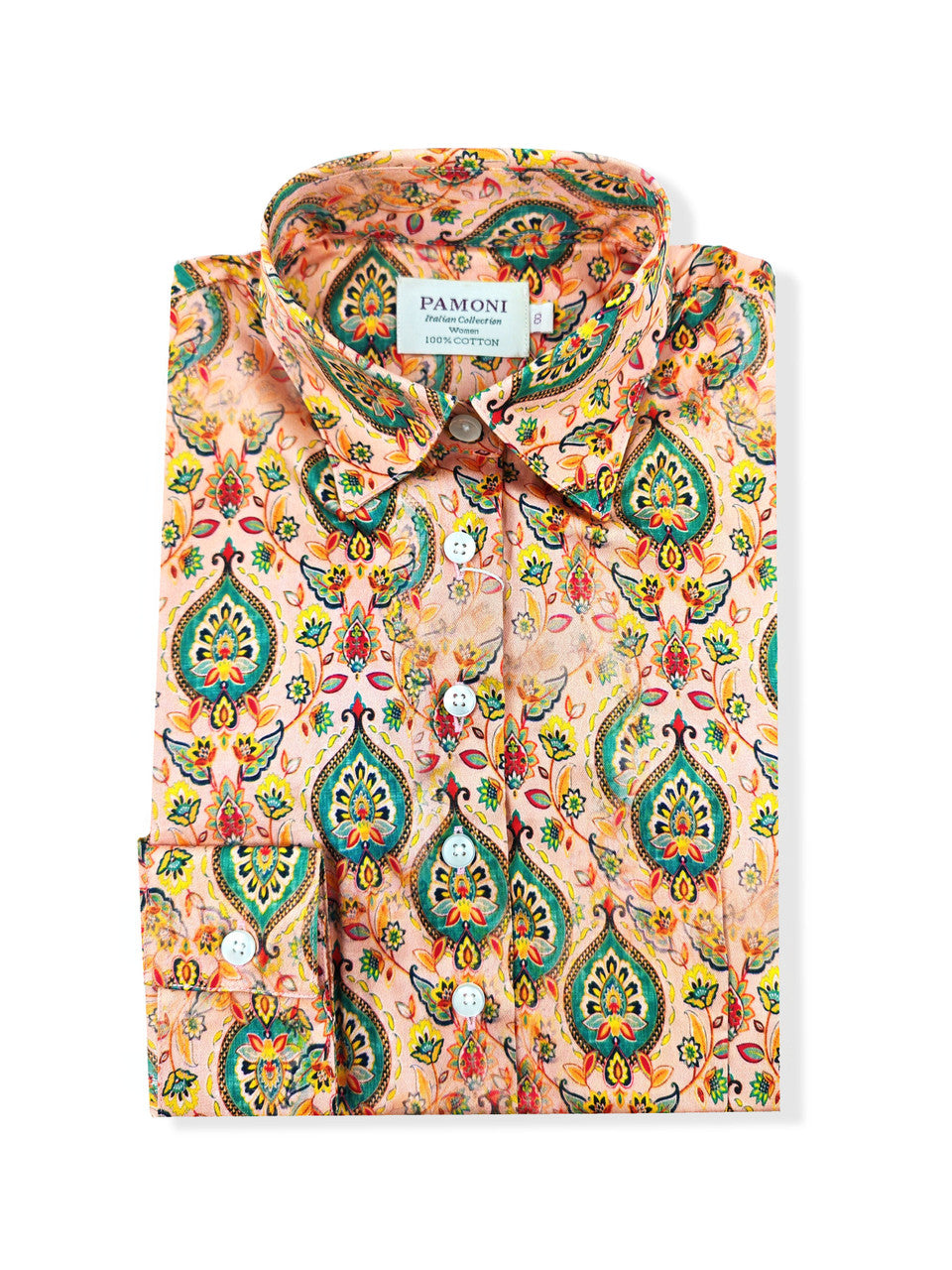 Camisa Entallada para Mujer con Estampado Cachemir Floral Elegante