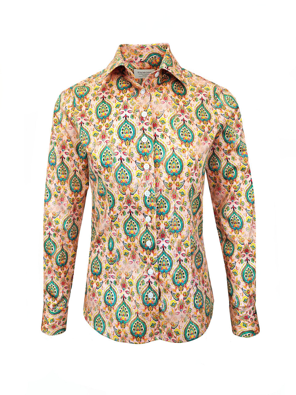 Camisa Entallada para Mujer con Estampado Cachemir Floral Elegante
