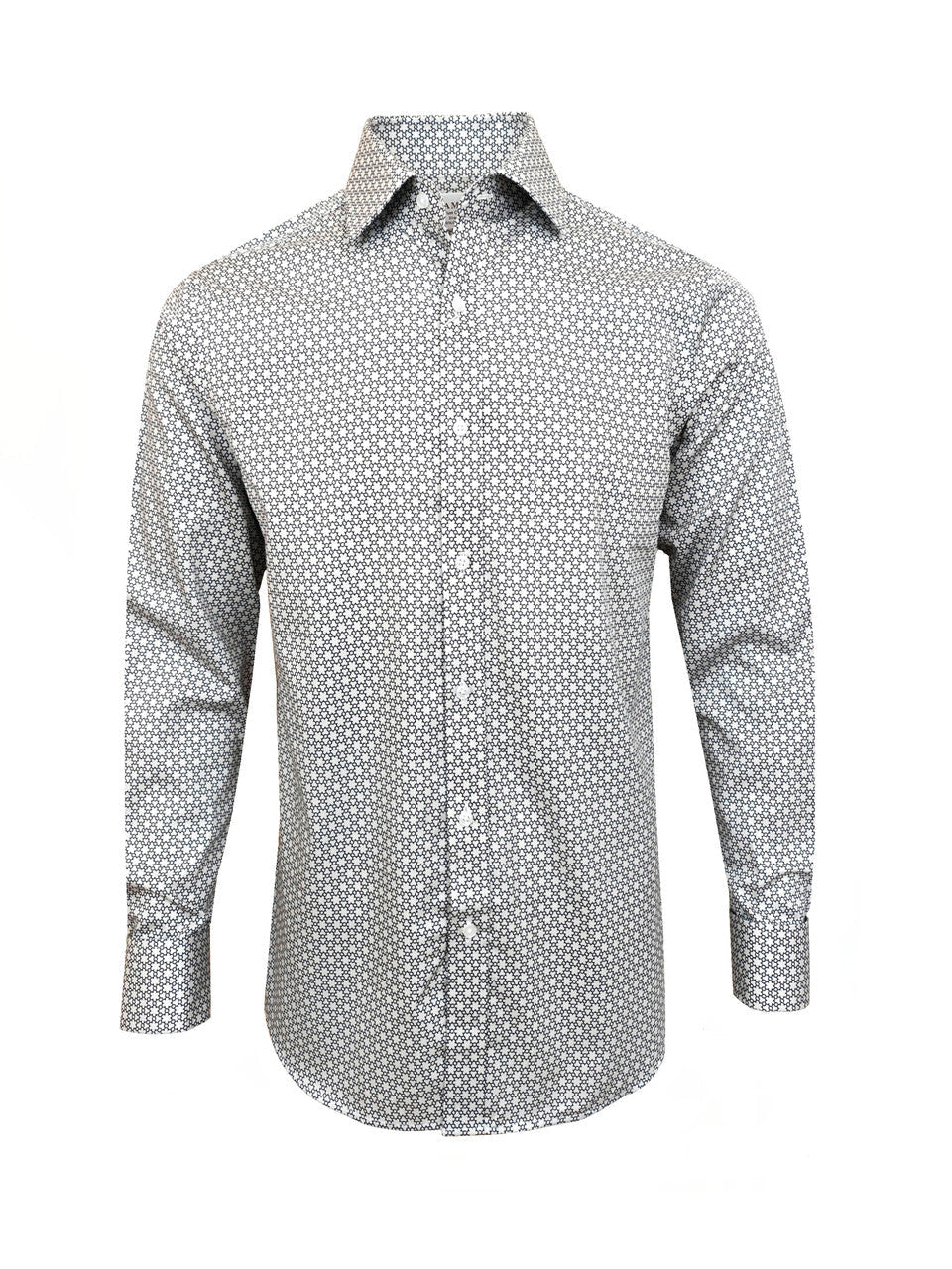 Czarno-biała koszula o kroju slim fit w geometryczny wzór z mankietami na spinki