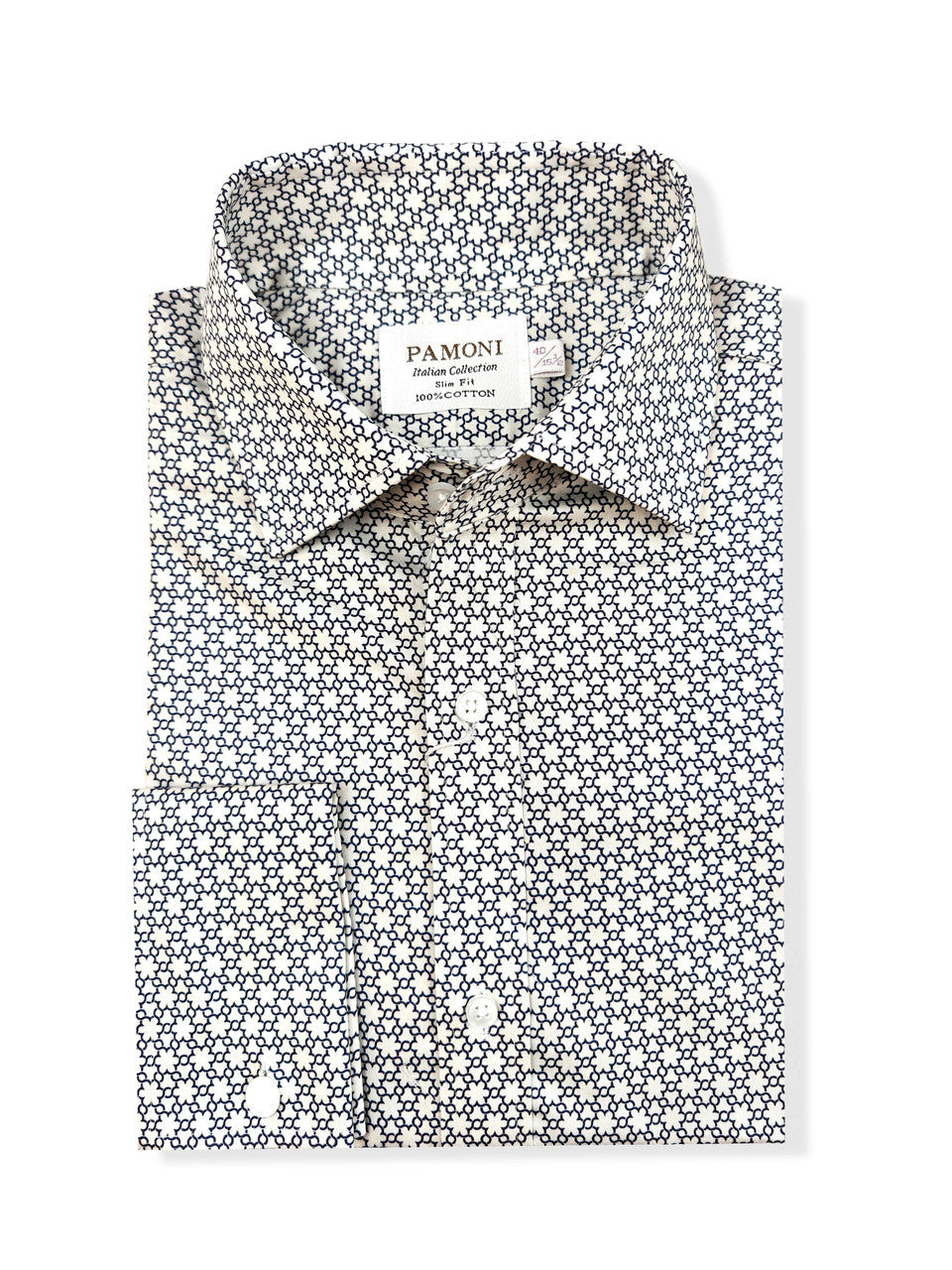 Czarno-biała koszula o kroju slim fit w geometryczny wzór z mankietami na spinki