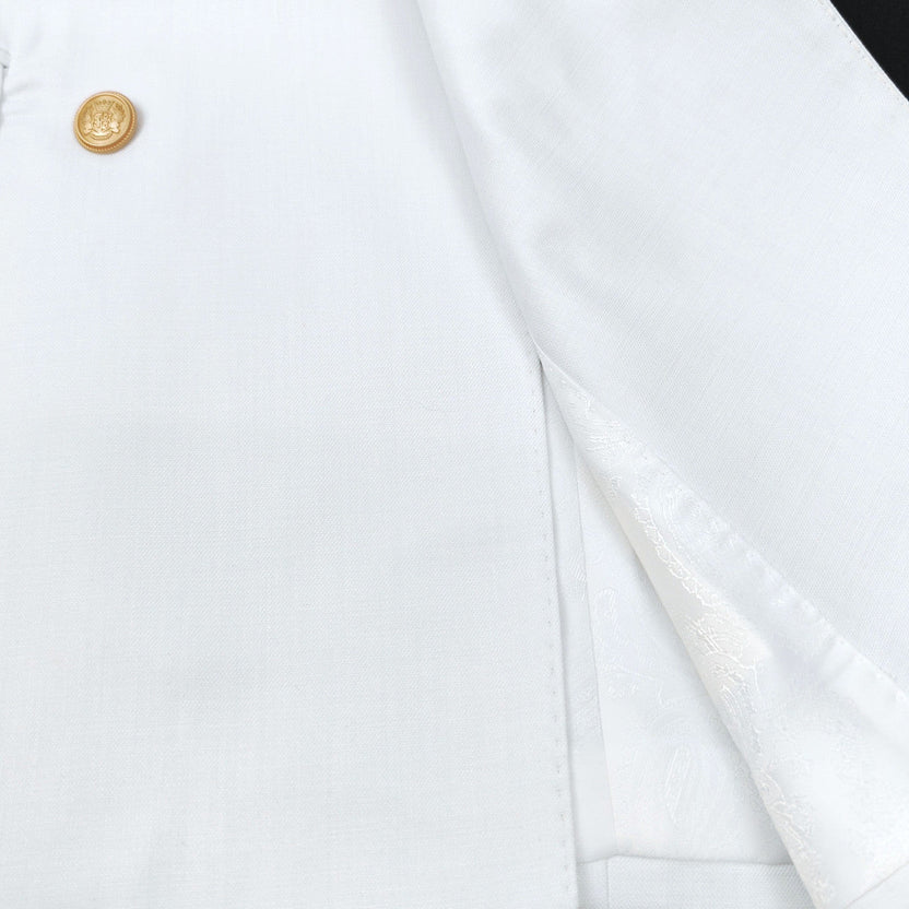Men’s Slim Fit White Double-Breasted Wool-Blend Suit With Gold Buttons