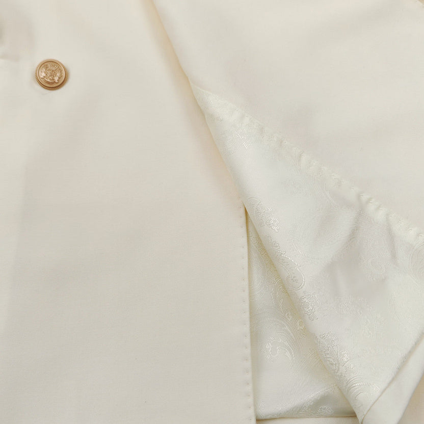 Men’s Slim Fit Cream Double-Breasted Wool-Blend Suit With Gold Buttons