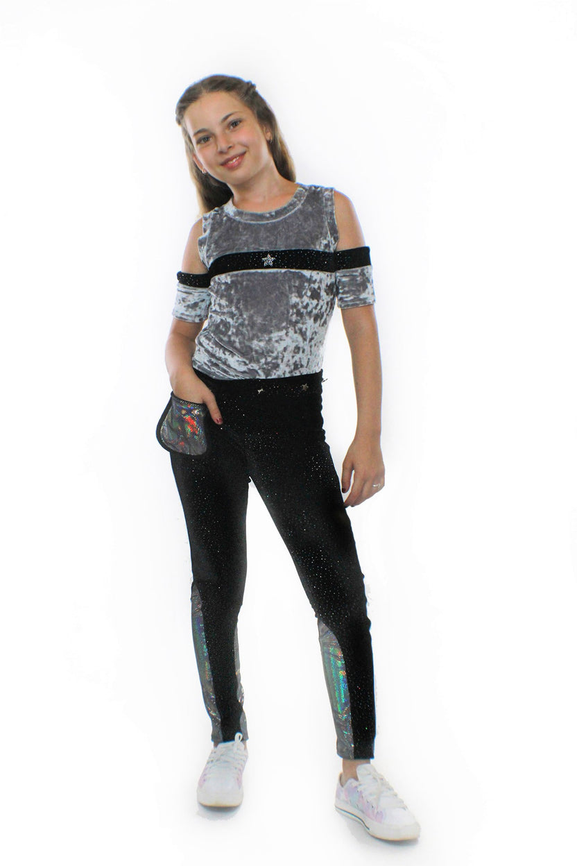 Pantalones Ori, con Pocketwist™. Terciopelo elástico con purpurina y diseño elegante.