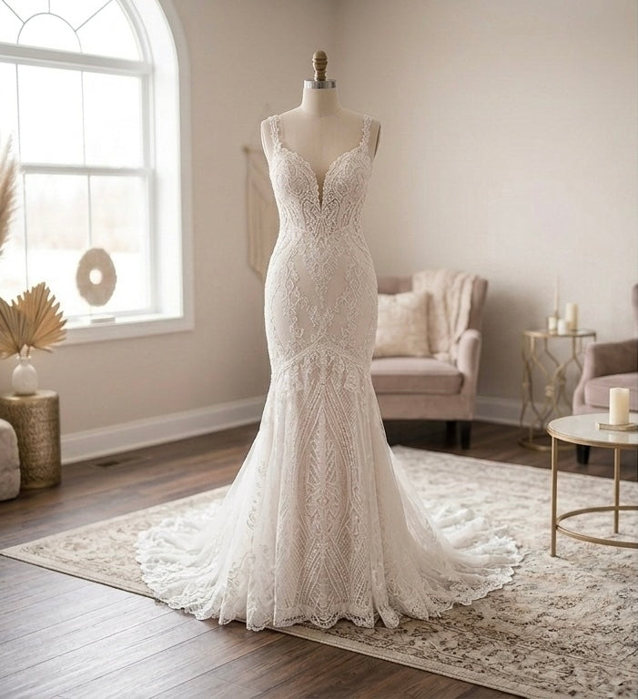 Davisha Mermaid Fit Lace Applique Sexy Bridal Dress