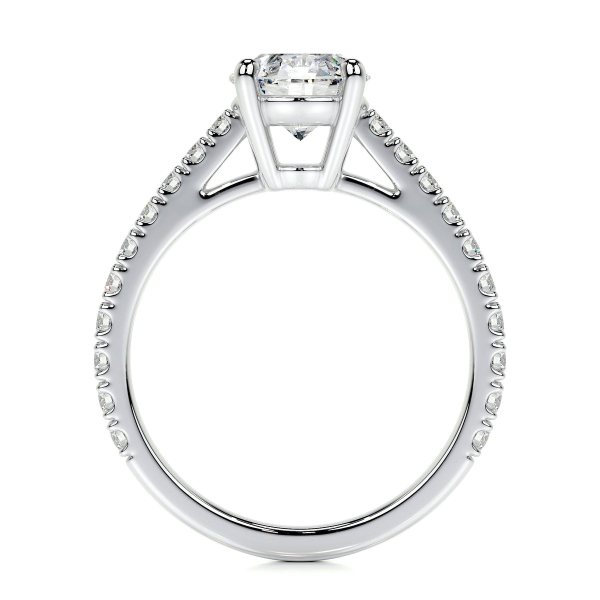Anillo de compromiso con diamante de laboratorio talla brillante redonda en engaste de canal y oro blanco de 14K (F/VS)