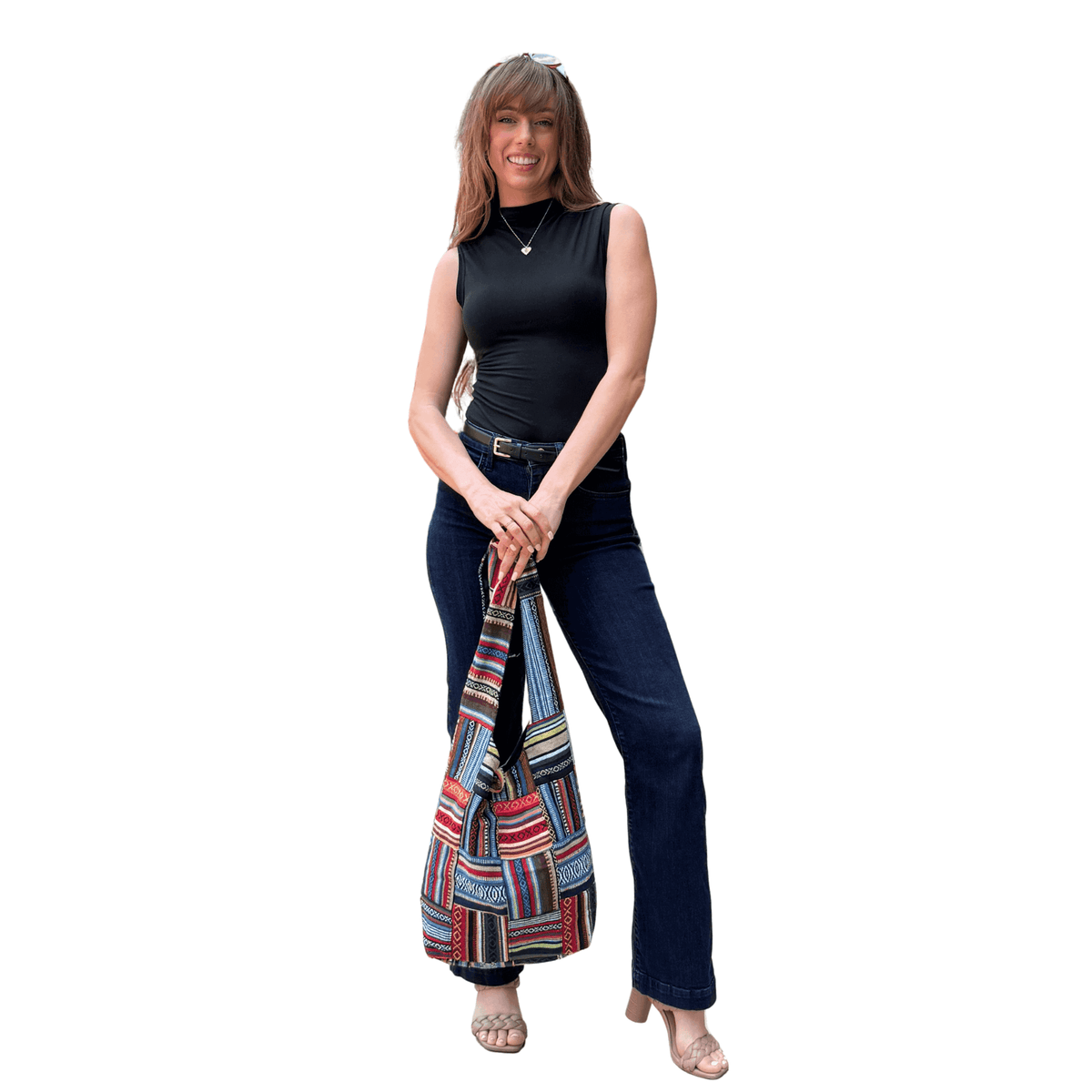 Kathmandu Collection Patchwork Striped Hobo Bag