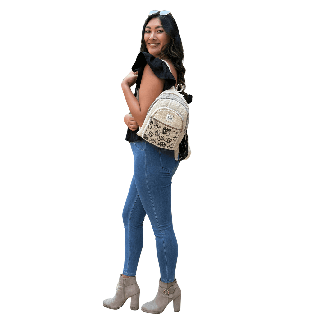 Mochila pequeña de cáñamo con diseño de setas de la colección Kathmandu