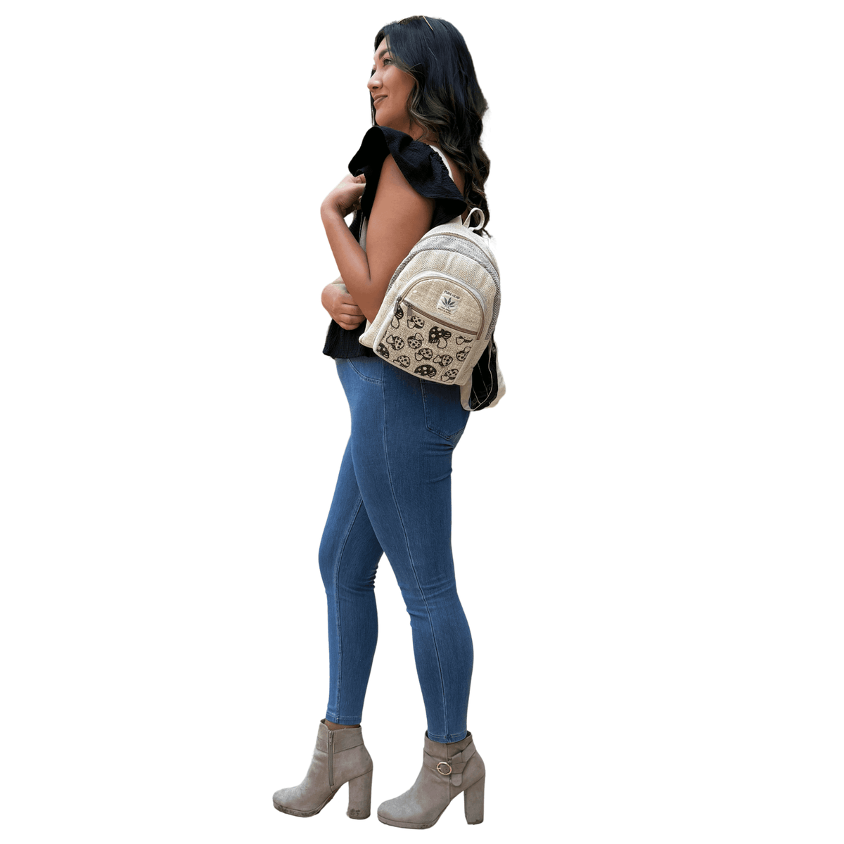 Mochila pequeña de cáñamo con diseño de setas de la colección Kathmandu