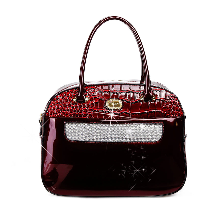 Brangio Italy Luxury Glossy Patent Leather Satchel Bag