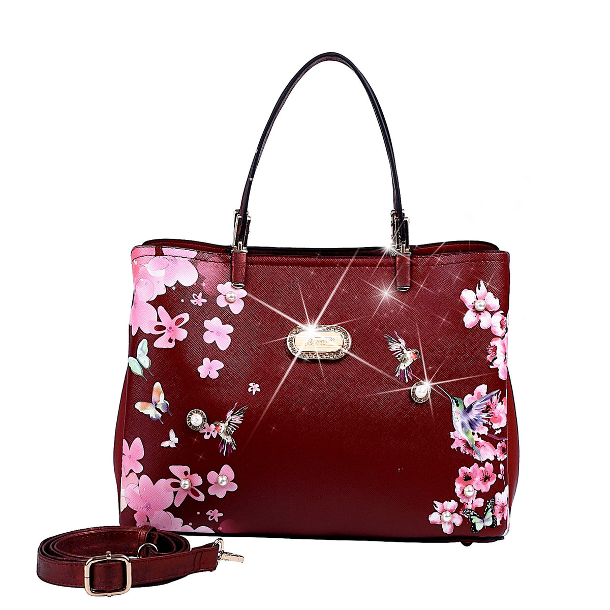 Bolso tote con diseño floral y colibrí de Brangio Italy – Elegante bolso de hombro